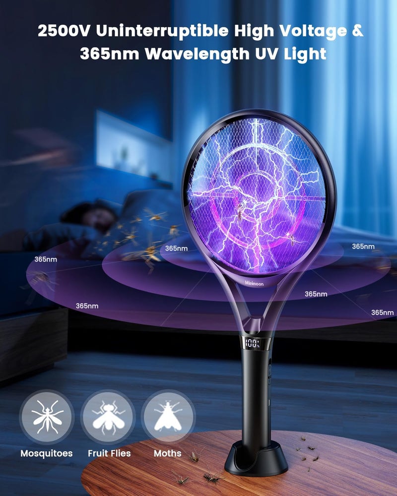 Minimoon 2Pack Electric Fly Swatter with LED Display, 2000mAh Rechargeable Fly Swatter Racket, 2500V Bug Zapper Racket Dual Modes, Mosquito Killer Lamp with 3 Layers Safety Mesh for Indoor Outdoor - Image 4